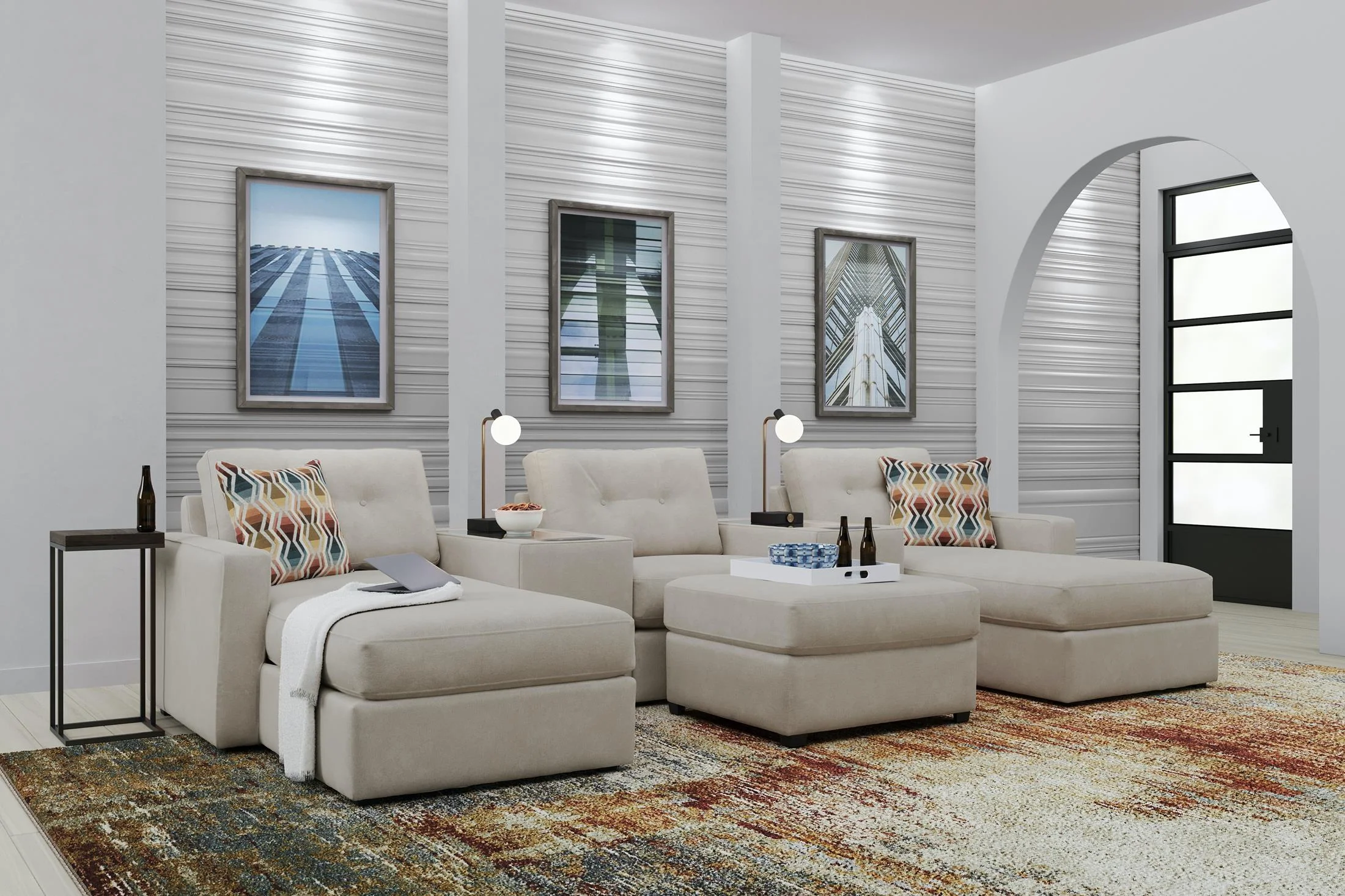 Modular One 5-Piece Theater Sectional with Dual Chaise - Stone - Image 2