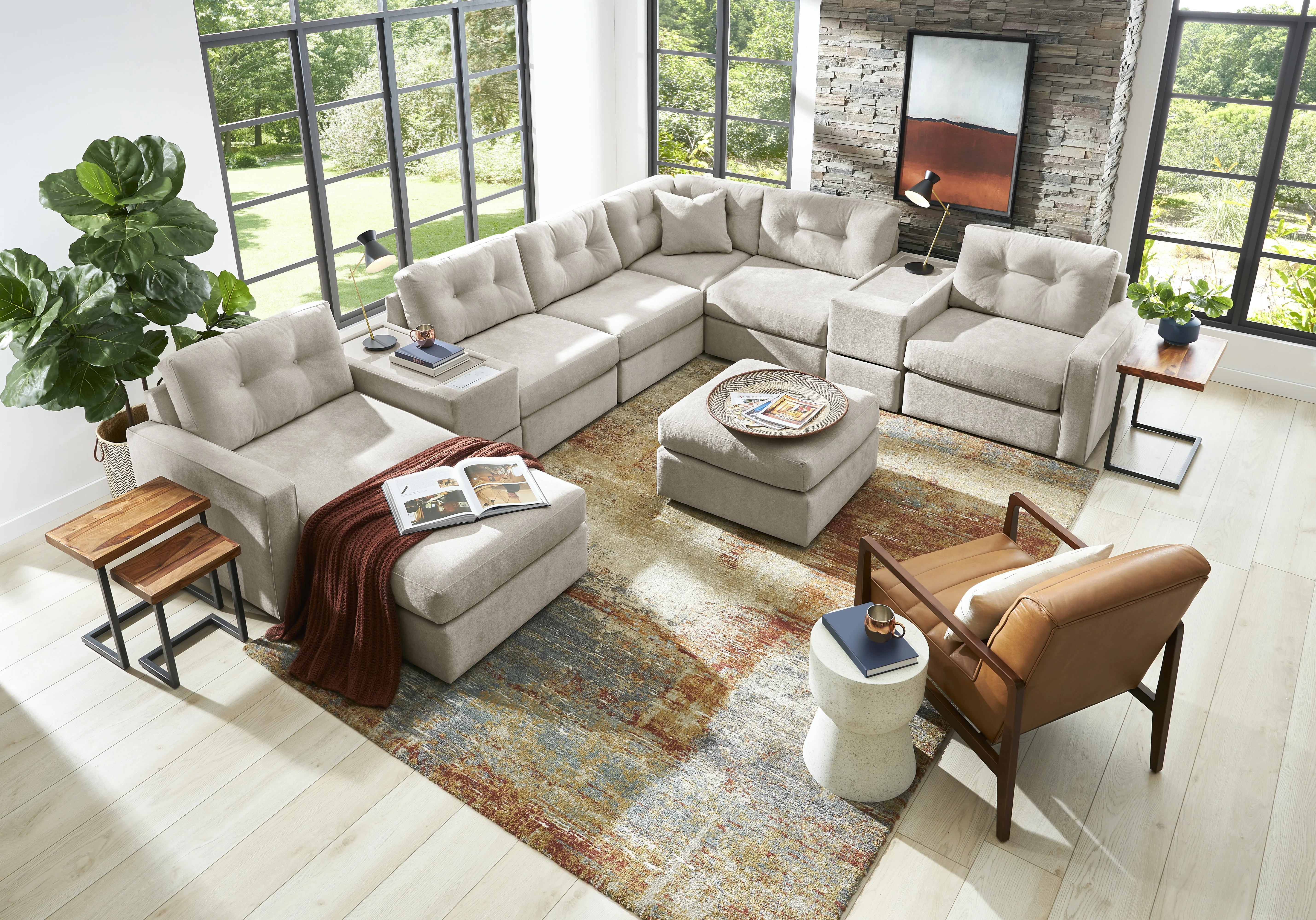 Modular One Left-Facing 8-Piece Sectional Chaise with E-Console - Image 4
