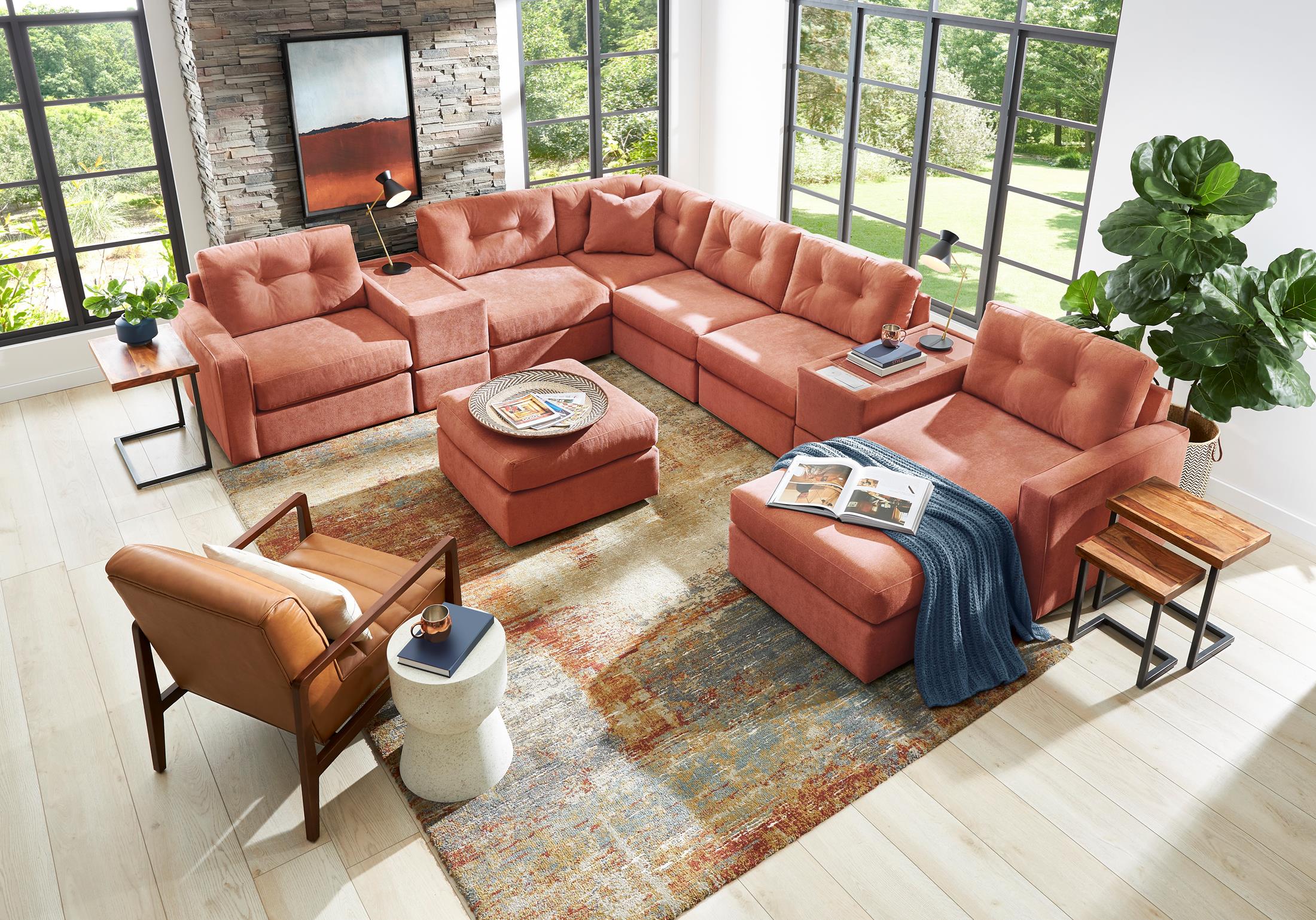 Modular One Right Facing 8-Piece Sectional - Cantaloupe - Image 2