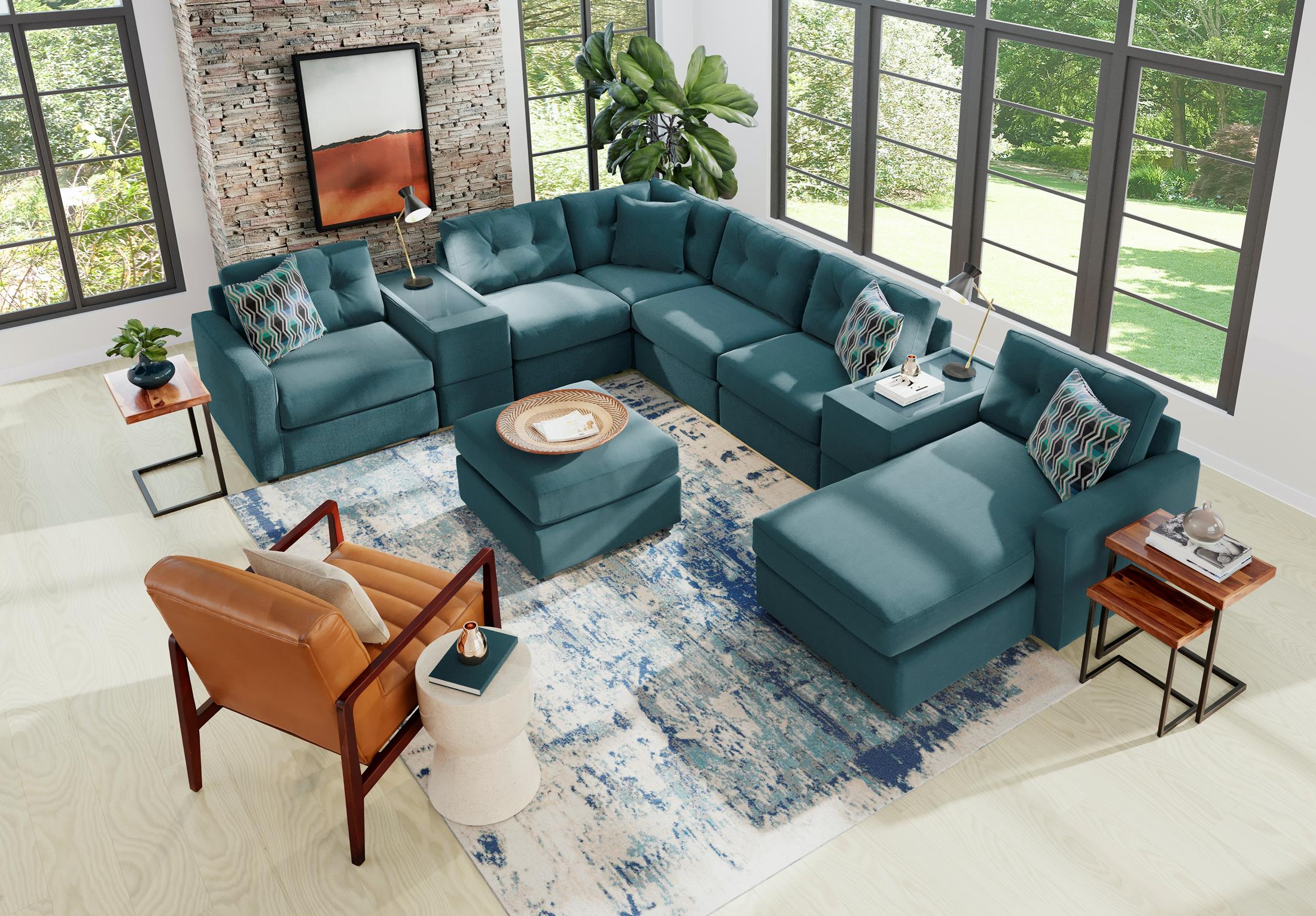 Modular One Right Facing 8-Piece Sectional - Teal - Image 2