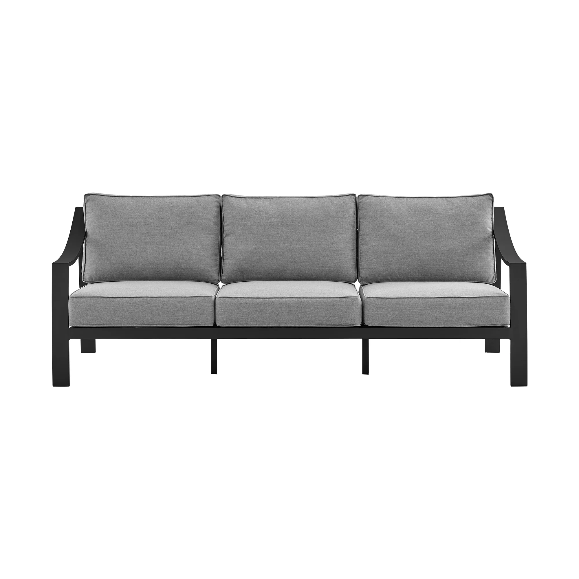 Mongo 4 Piece Outdoor Patio Furniture Set in Black Aluminum with Gray Cushions - Image 4