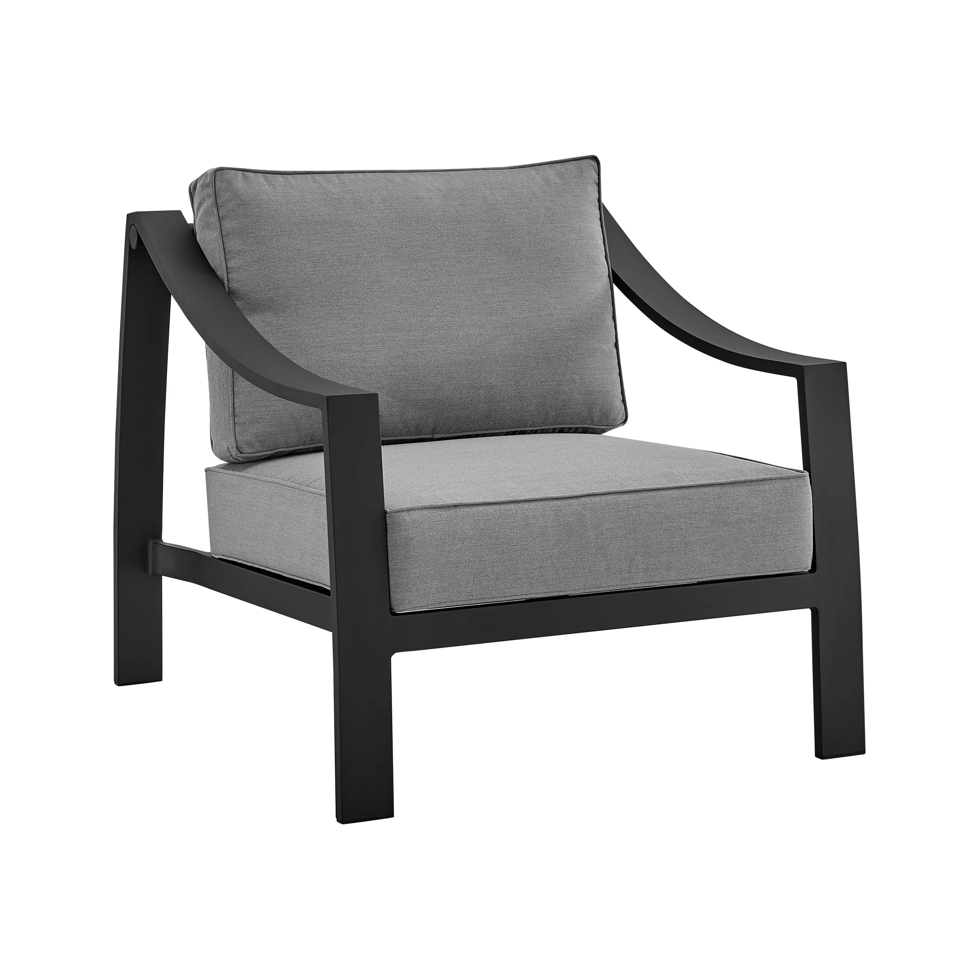 Mongo 4 Piece Outdoor Patio Furniture Set in Black Aluminum with Gray Cushions - Image 7