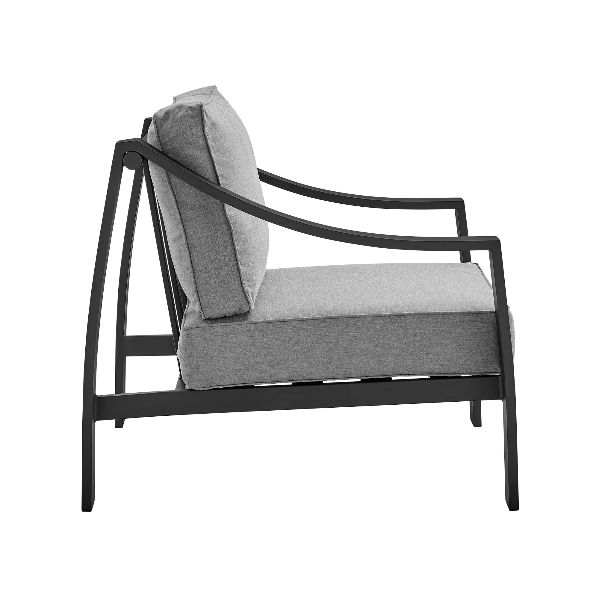 Mongo 4 Piece Outdoor Patio Furniture Set in Black Aluminum with Gray Cushions - Image 8