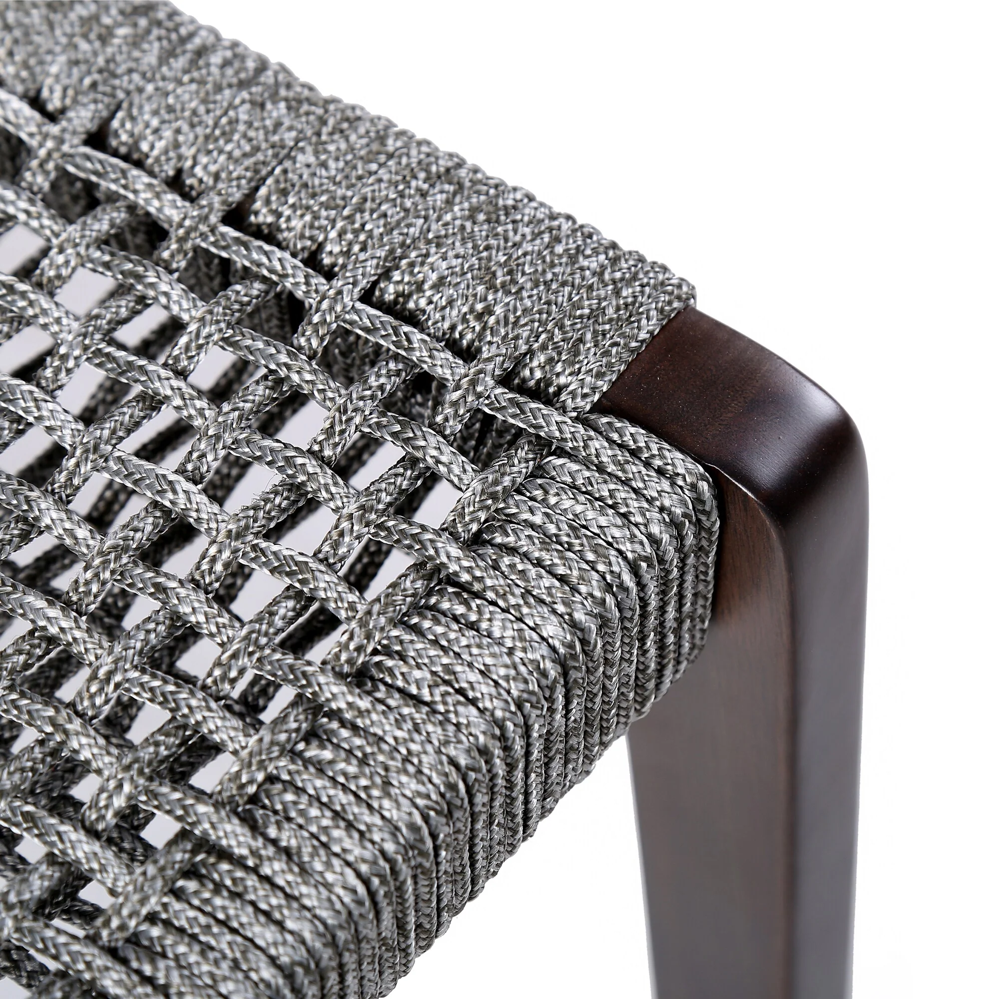 Nabila Outdoor Dark Eucalyptus Wood and Gray Rope Dining Chairs (Set of 2) - Image 8