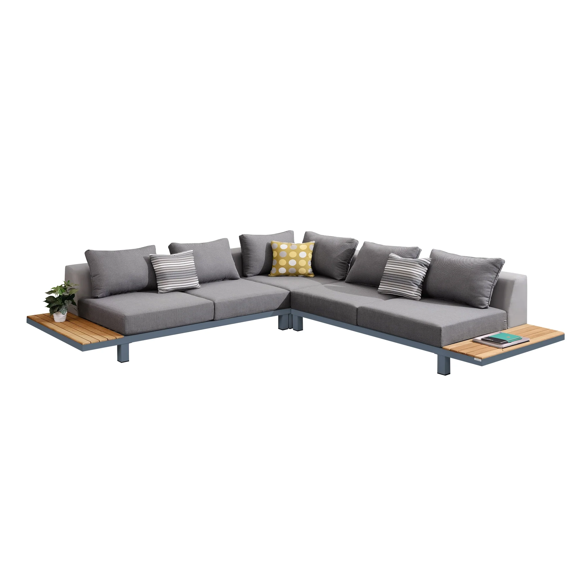 Polo 4 piece Outdoor Sectional Set with Dark Gray Cushions and Modern Accent Pillows - Image 2