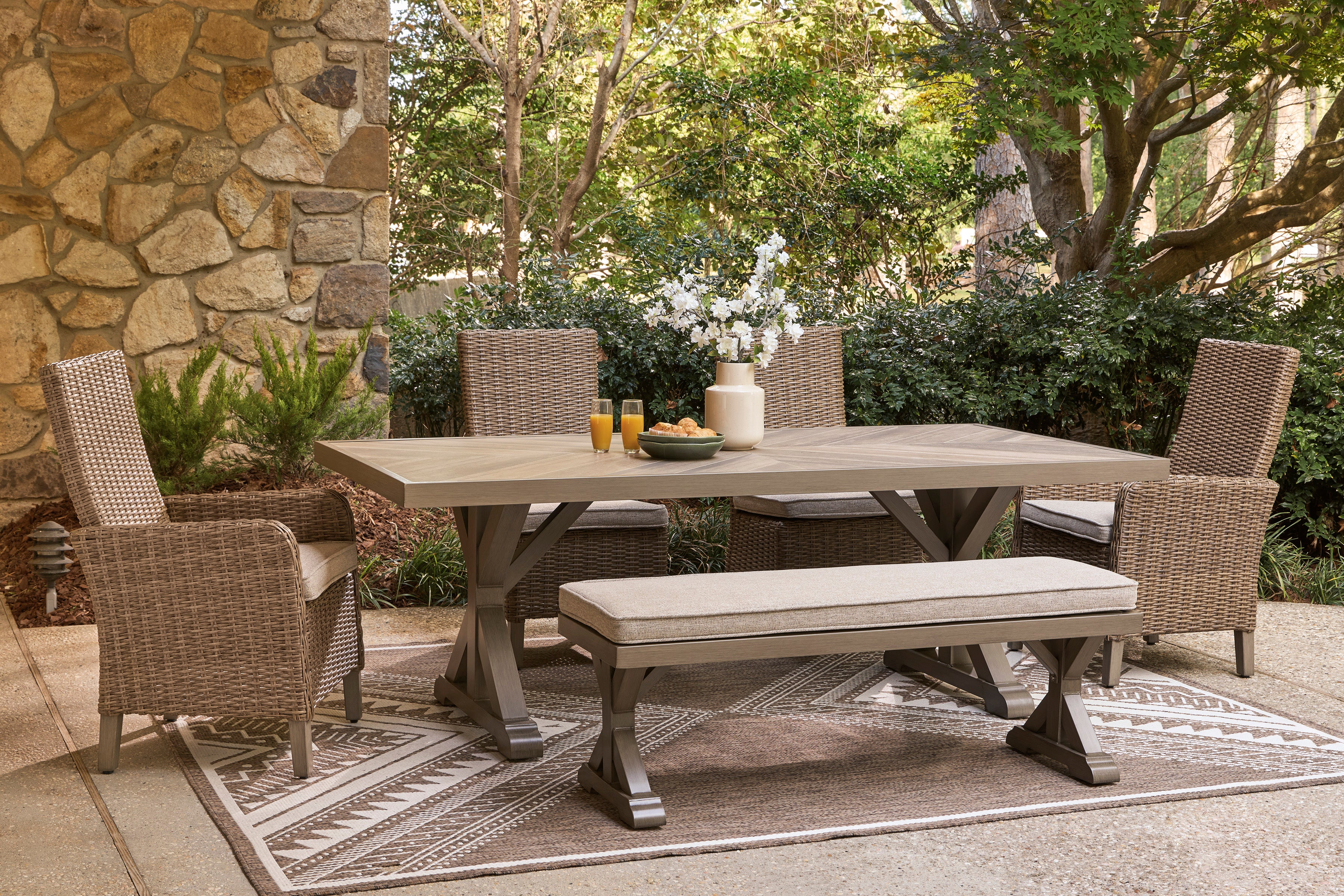 Ashley Revare Beach Outdoor Patio Bench with Cushion - Image 2
