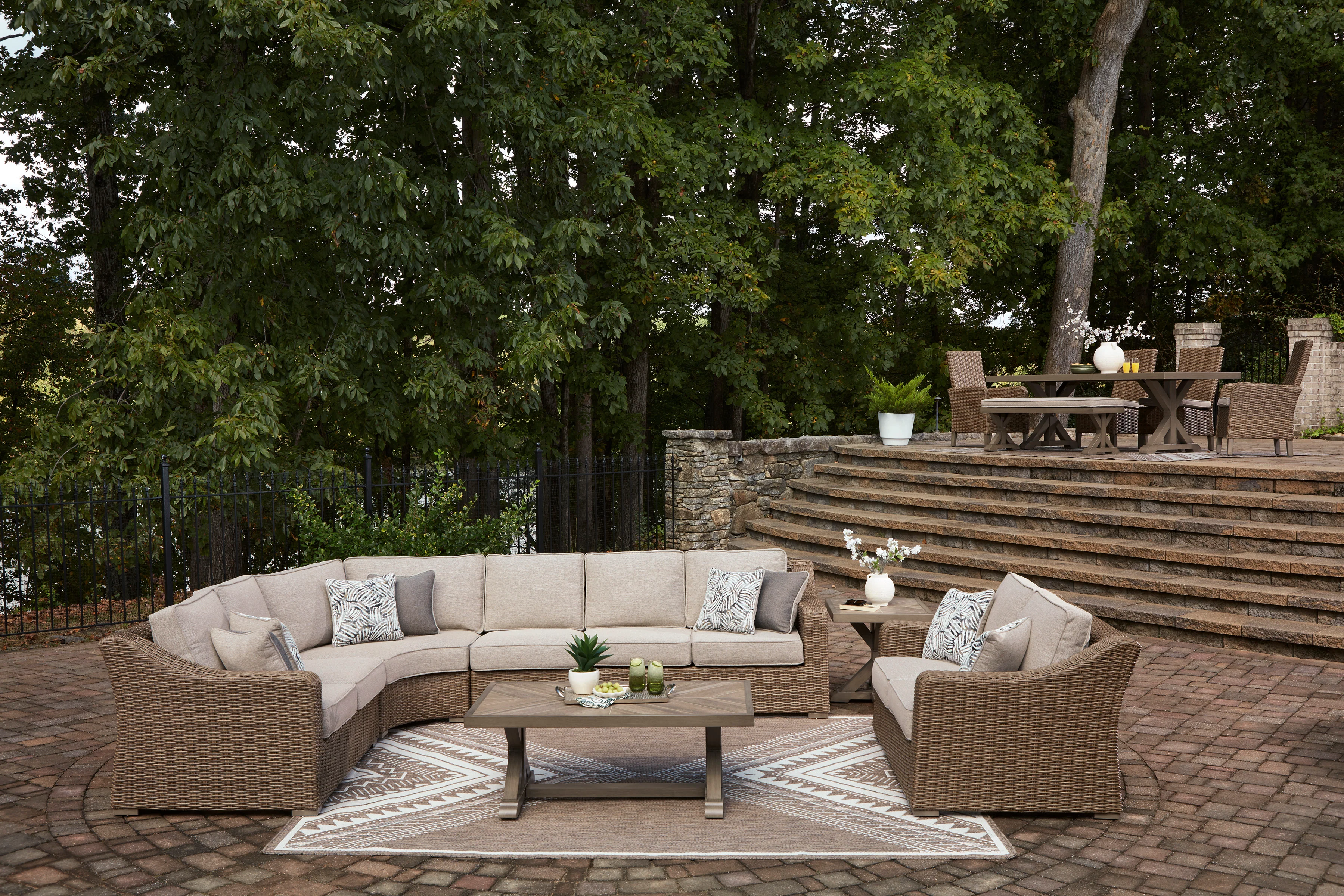 Ashley Revare Beach Outdoor Patio Curved Corner Chair w/Cushion - Image 2