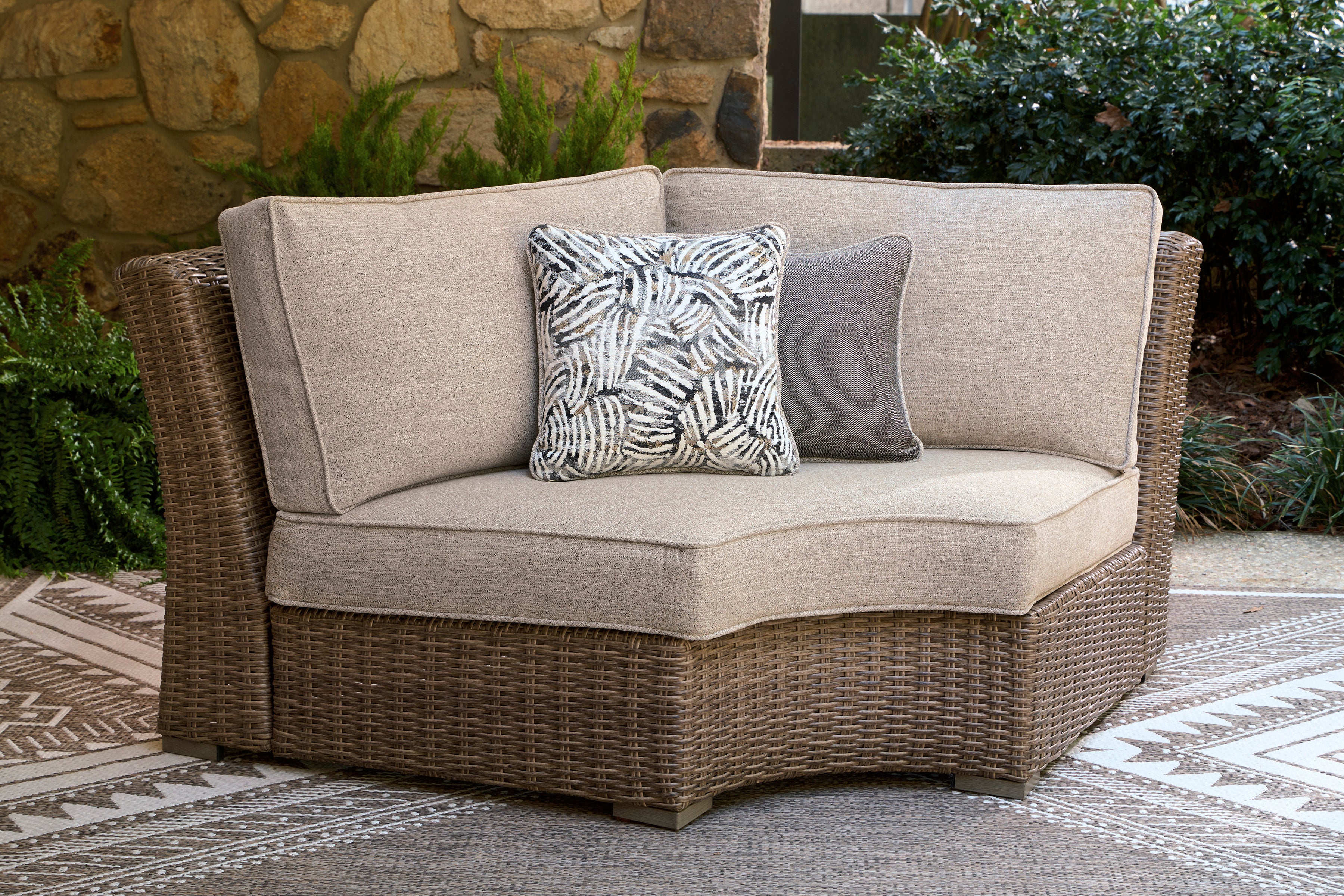 Ashley Revare Beach Outdoor Patio Curved Corner Chair w/Cushion - Image 3