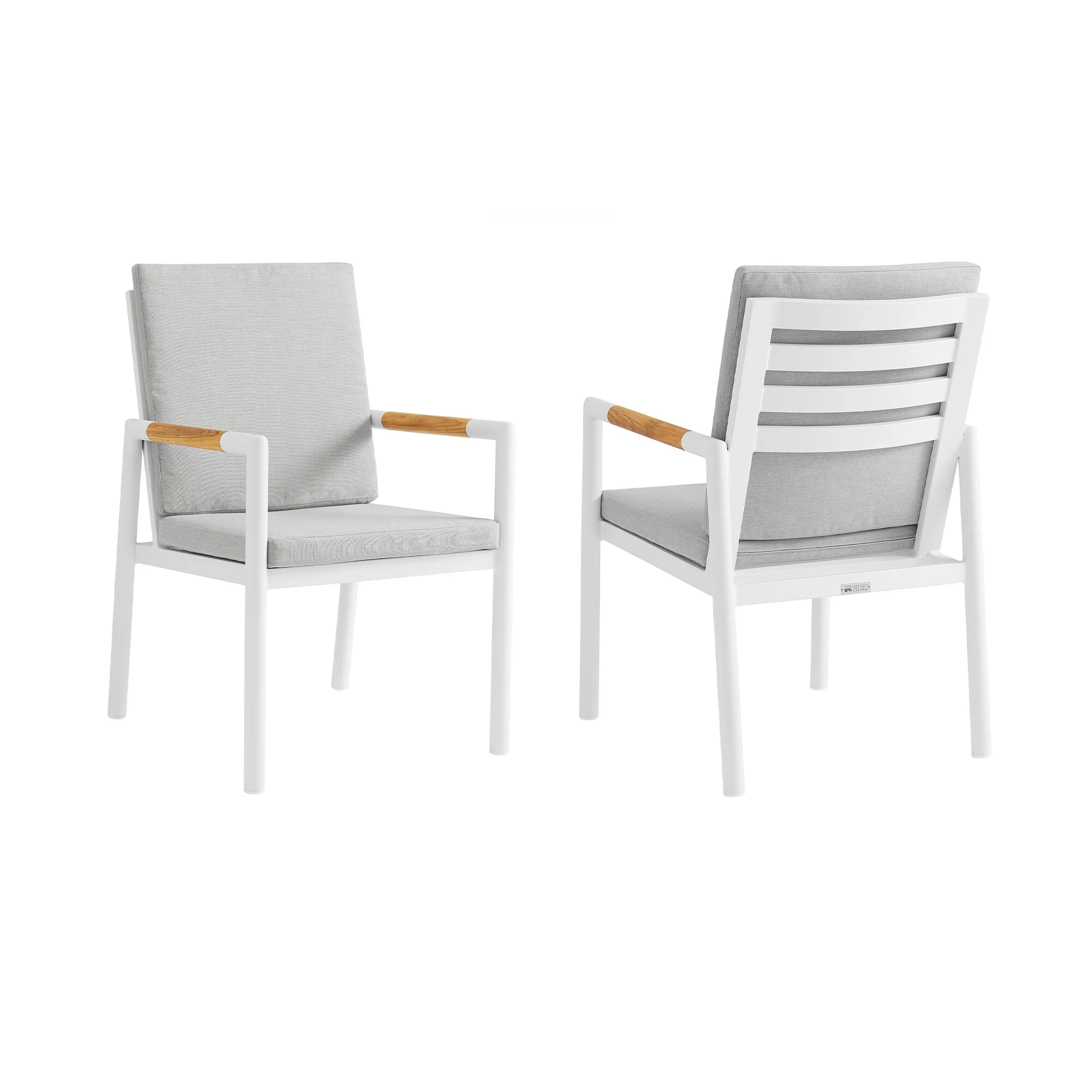Royal White Aluminum and Teak Outdoor Dining Chair with Light Gray Fabric (Set of 2) - Image 2