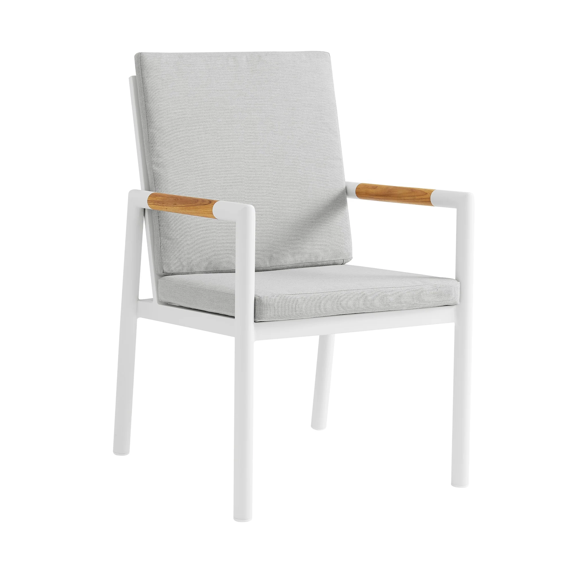 Royal White Aluminum and Teak Outdoor Dining Chair with Light Gray Fabric (Set of 2) - Image 3