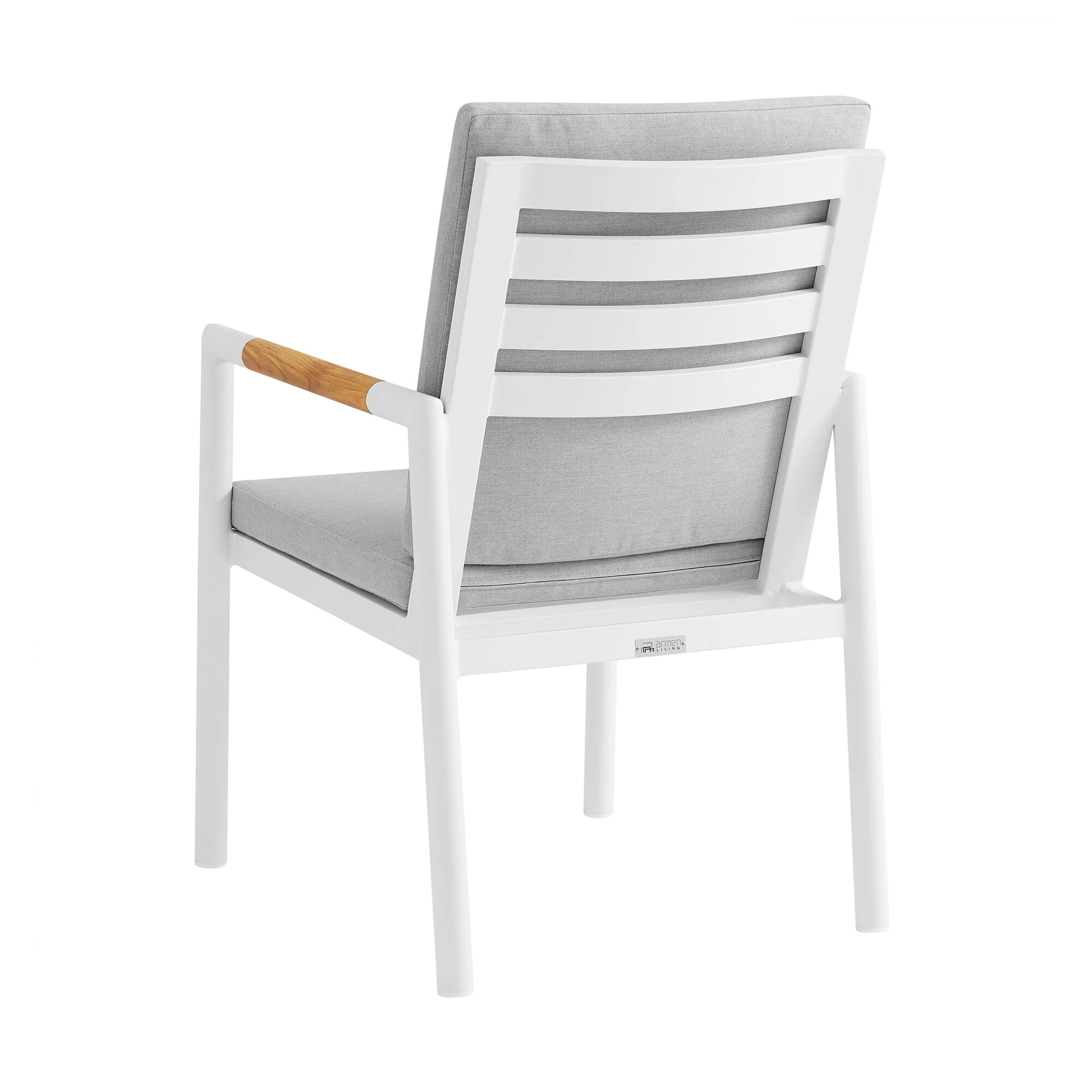 Royal White Aluminum and Teak Outdoor Dining Chair with Light Gray Fabric (Set of 2) - Image 4