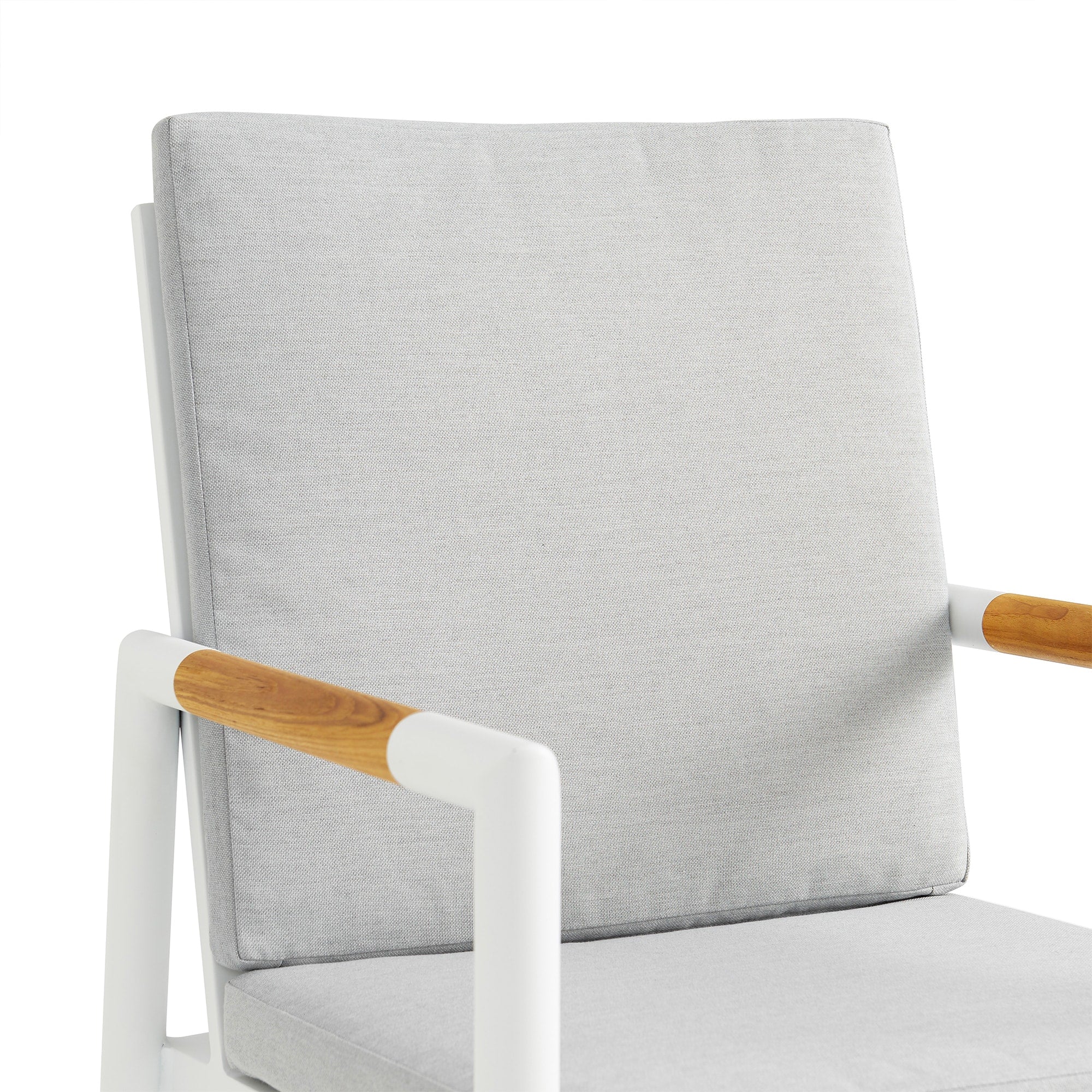 Royal White Aluminum and Teak Outdoor Dining Chair with Light Gray Fabric (Set of 2) - Image 5