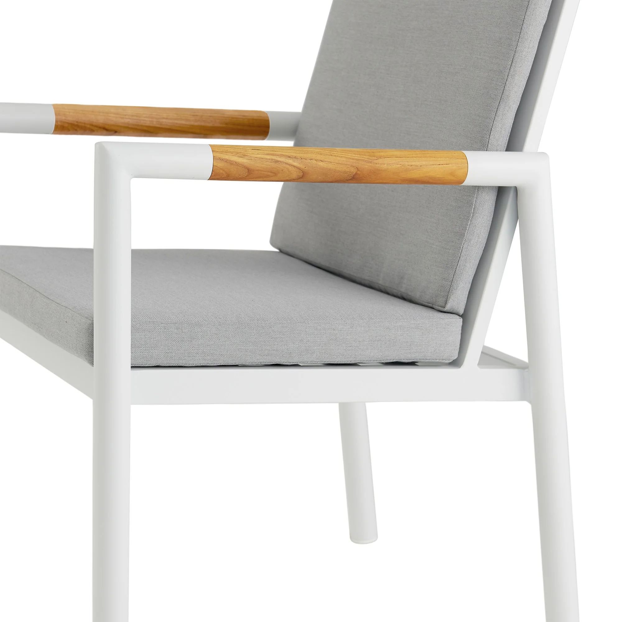 Royal White Aluminum and Teak Outdoor Dining Chair with Light Gray Fabric (Set of 2) - Image 6