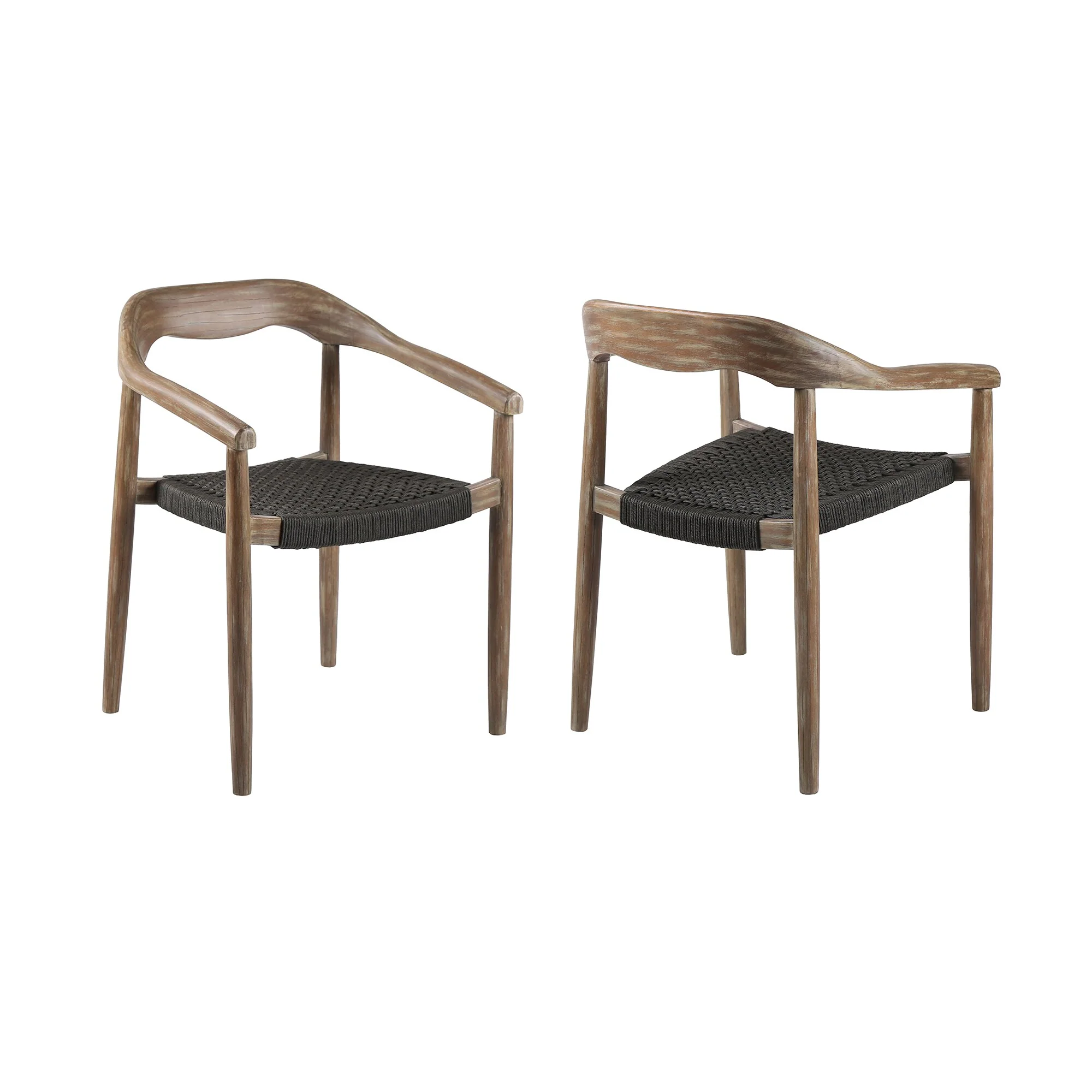 Santo Indoor Outdoor Stackable Dining Chair in Eucalyptus Wood with Charcoal Rope (Set of 2) - Image 2