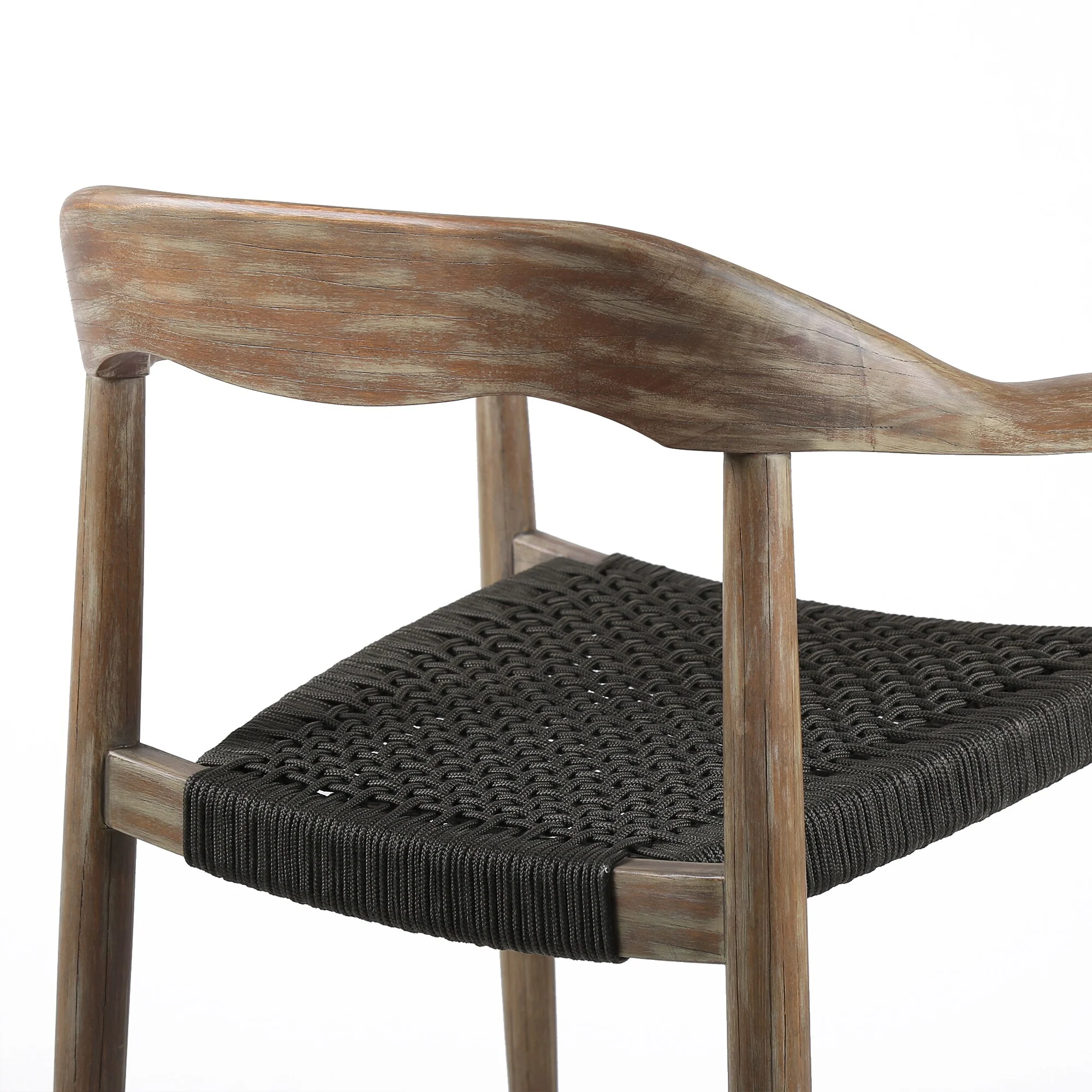 Santo Indoor Outdoor Stackable Dining Chair in Eucalyptus Wood with Charcoal Rope (Set of 2) - Image 5