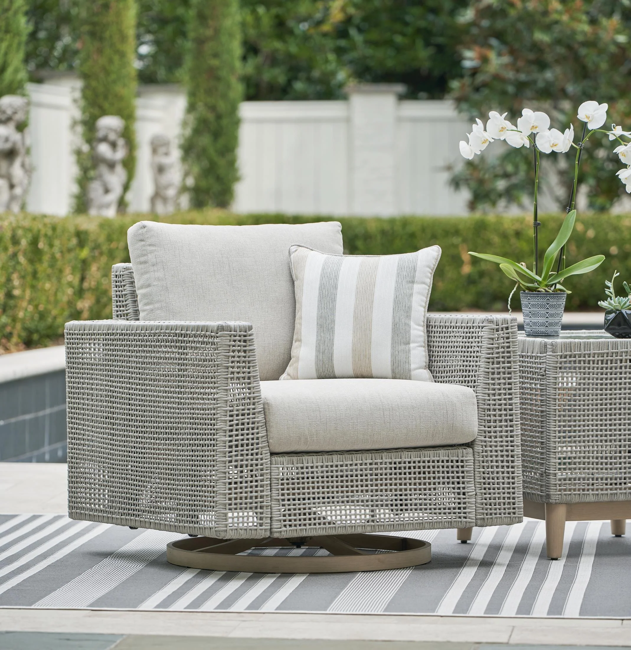 Ashley Seton Creek Outdoor Patio Swivel Lounge with Cushion - Image 3