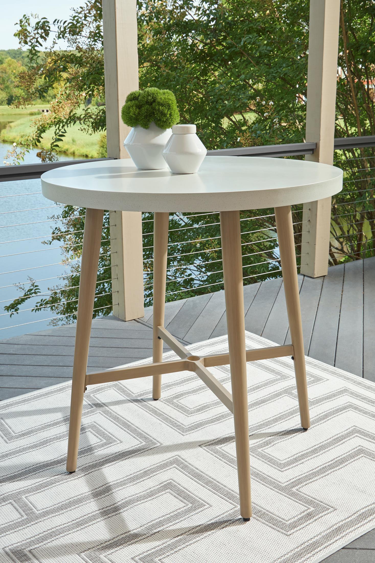 Ashley Seton Creek Outdoor Patio Round Bar Height Table with Umbrella Option - Image 2