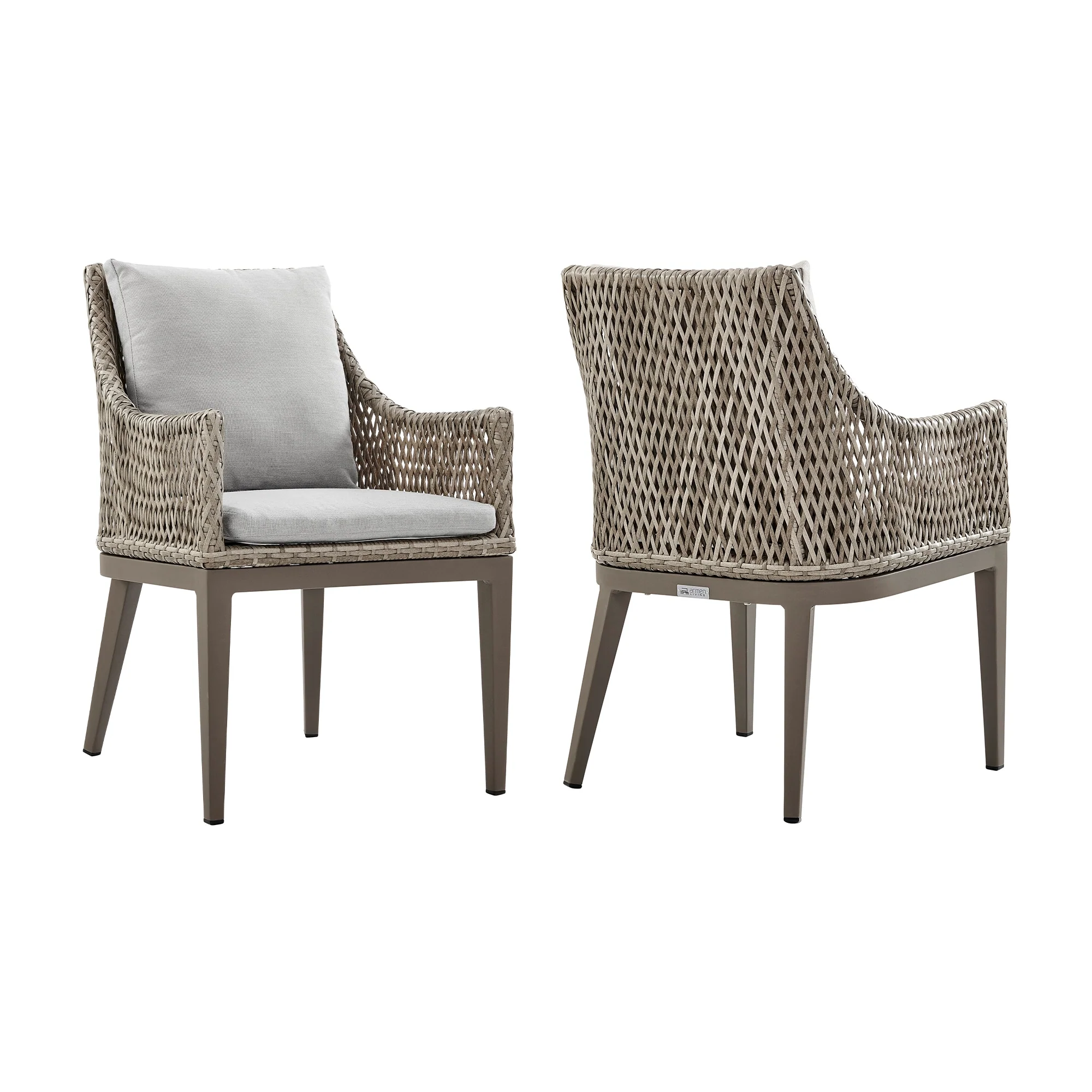 Silvana Outdoor Wicker and Aluminum Gray Dining Chair with Beige Cushions (Set of 2) - Image 2