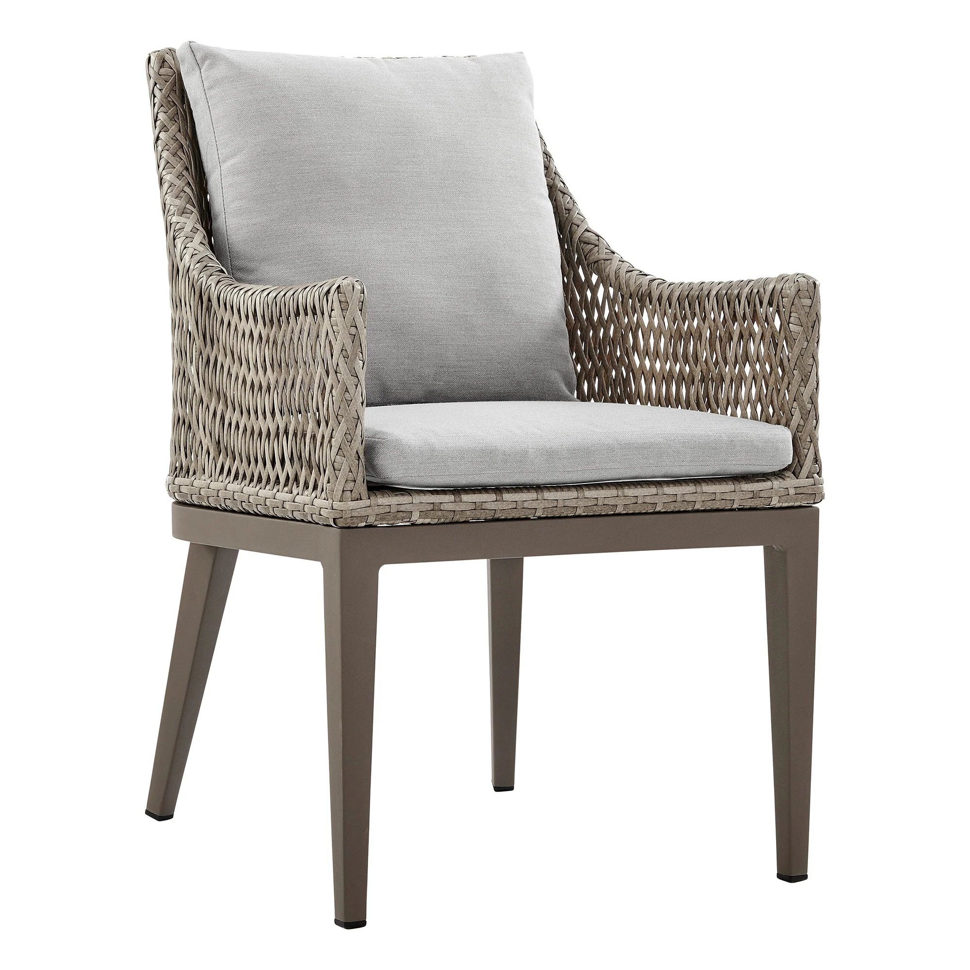 Silvana Outdoor Wicker and Aluminum Gray Dining Chair with Beige Cushions (Set of 2) - Image 3