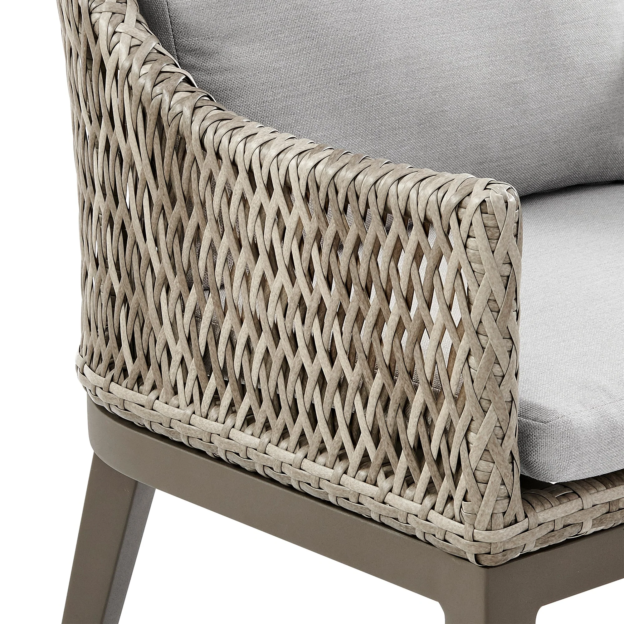 Silvana Outdoor Wicker and Aluminum Gray Dining Chair with Beige Cushions (Set of 2) - Image 7