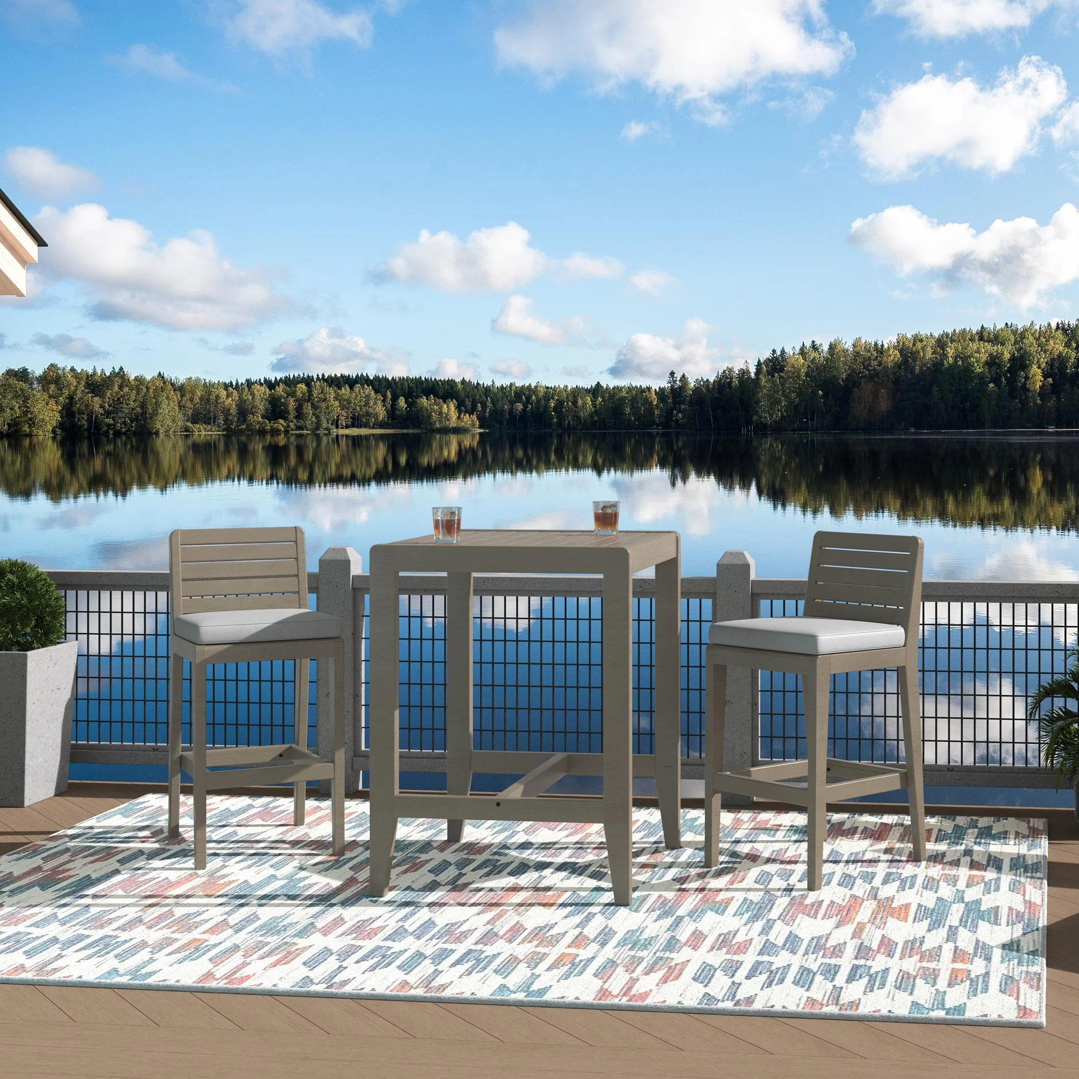 Sustain Outdoor High Bistro Table and Two Stools - Image 2