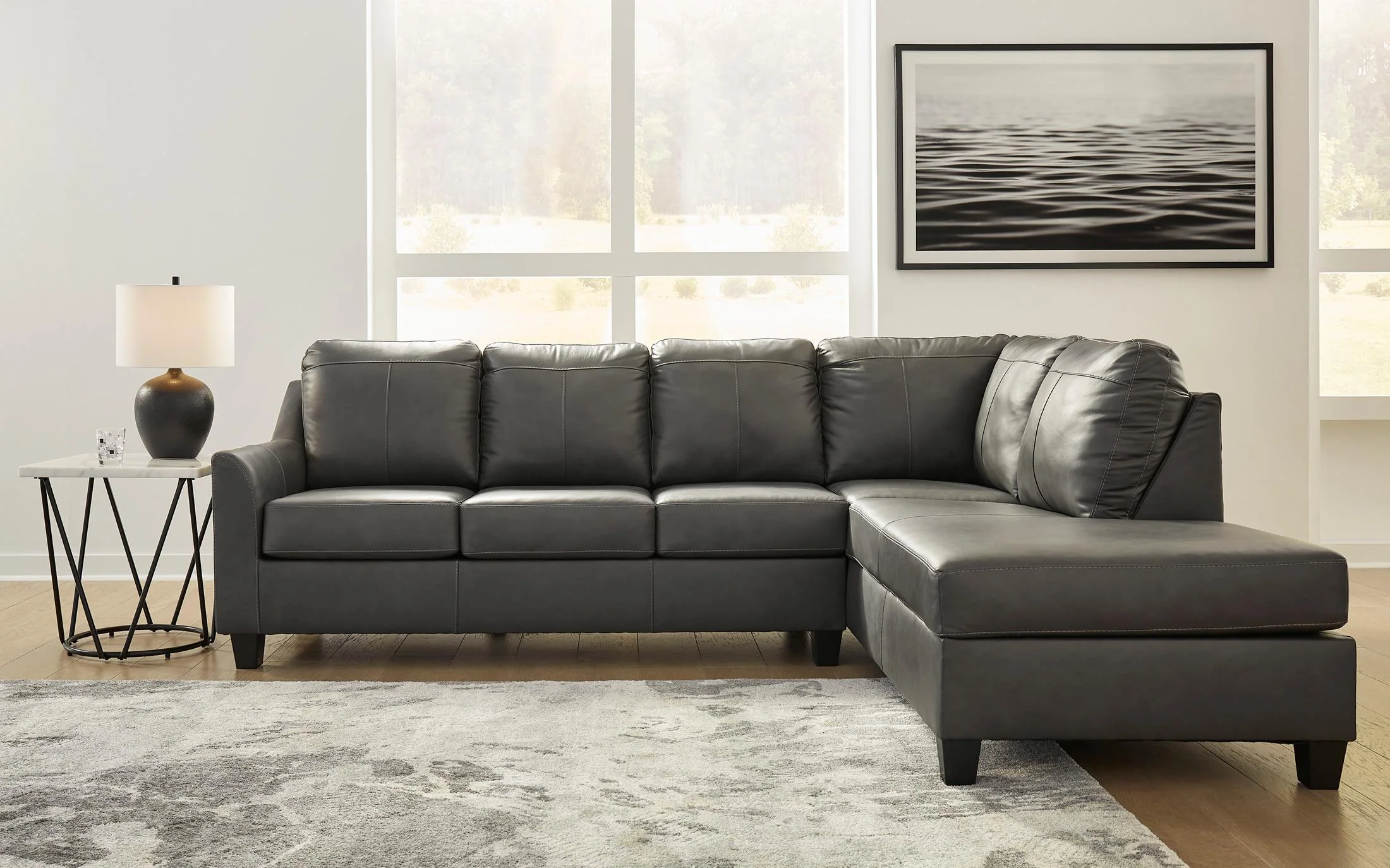 Valderno 2-Piece Leather Sectional with Chaise - Image 2