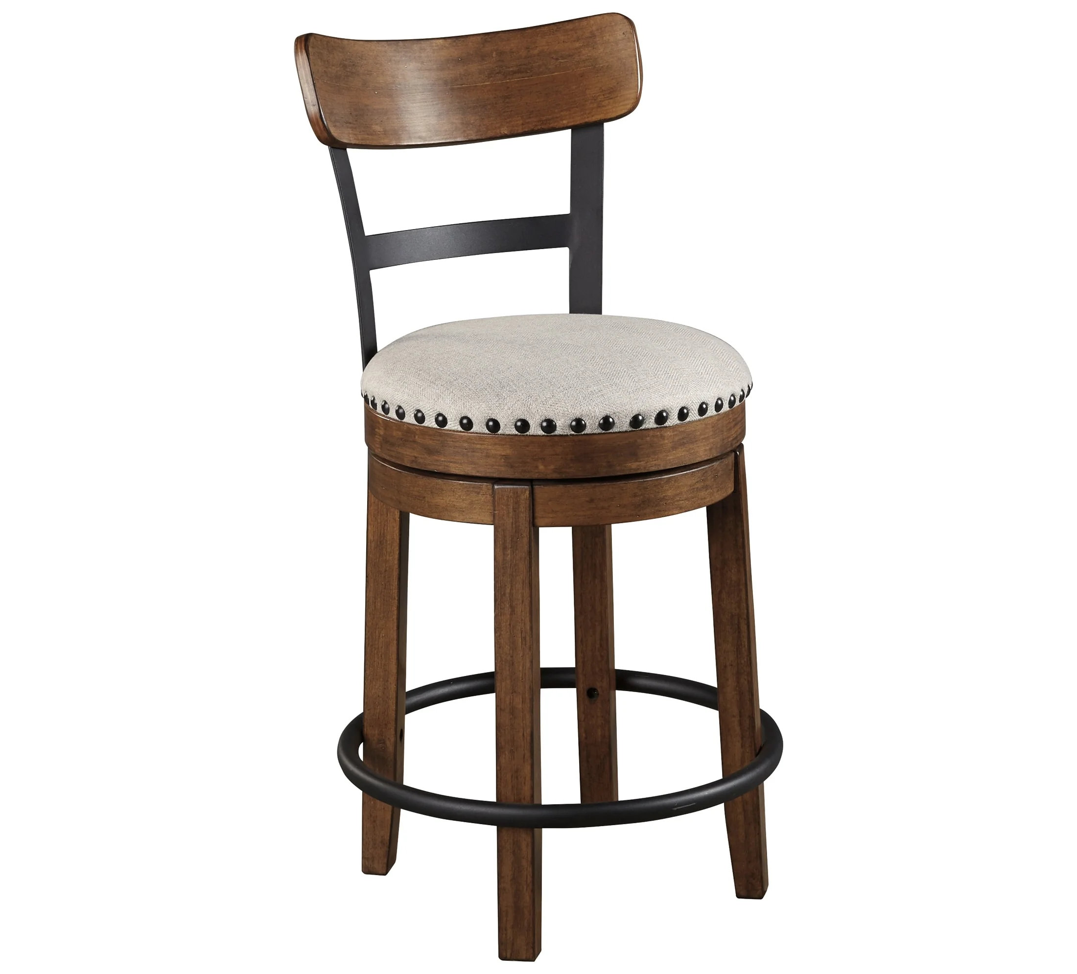 Ashley Valebeck Counter Height Upholstered Swivel Bar Stool with Contoured Back - Image 3
